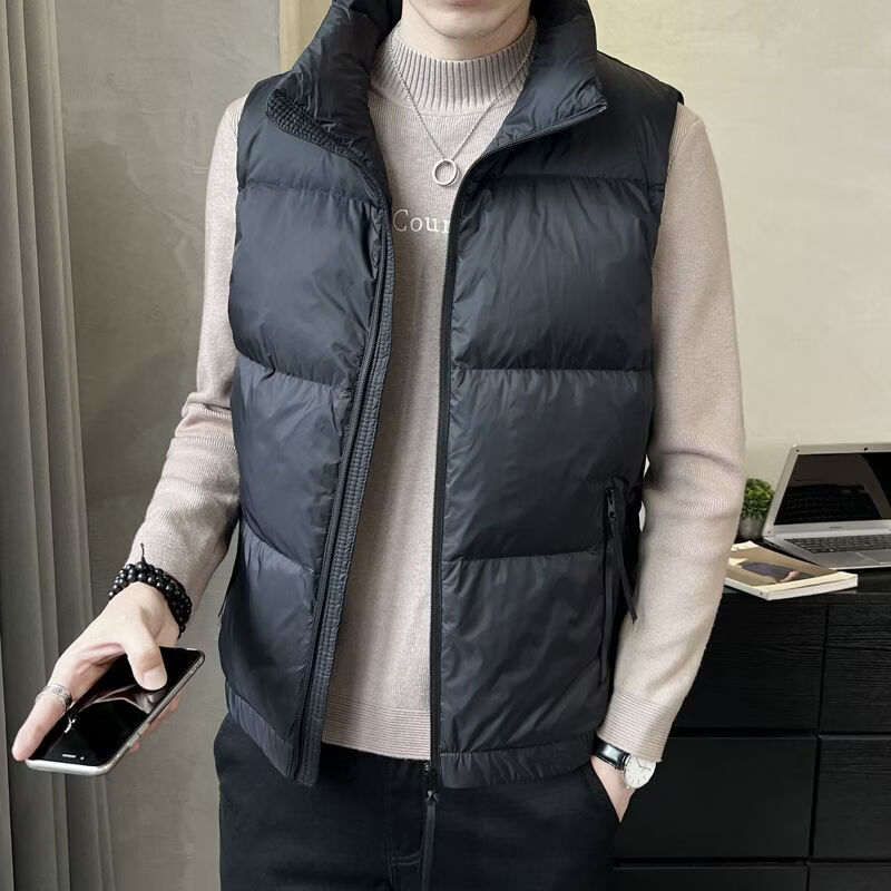 波司登冰洁2025冬季款短款立领羽绒马夹潮男纯色轻薄保暖外套马甲 黑色 L(90-110斤)