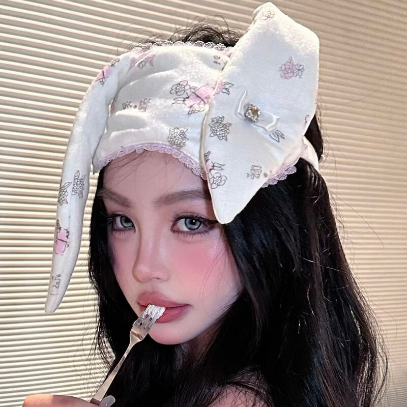 欧因眼罩睡觉专用不压眼女兔子耳朵可爱二次洗脸头巾发带睡眠旅行装备 兔兔眼罩