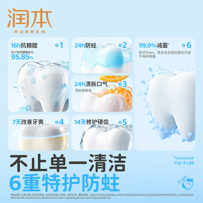 润本儿童牙膏3到6到12岁婴幼儿含氟换牙期防蛀奥拉氟牙膏抗糖酸 【2-12岁】 65g 2支 抗糖酸防蛀牙膏