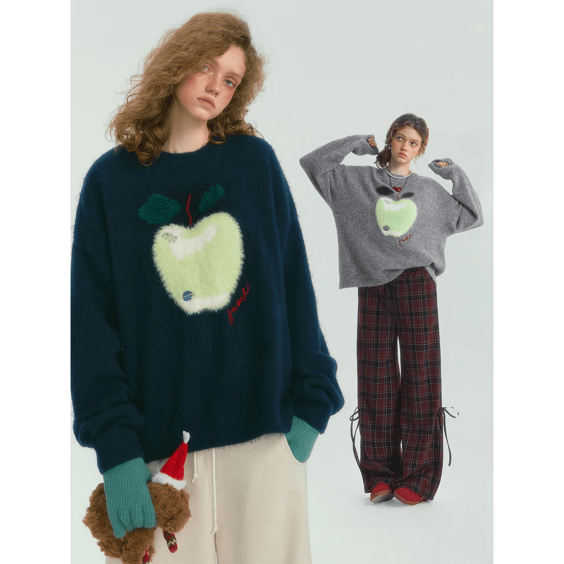 SOMESOWE趣味苹果云感毛衣女装秋冬季保暖好看 藏青色 S