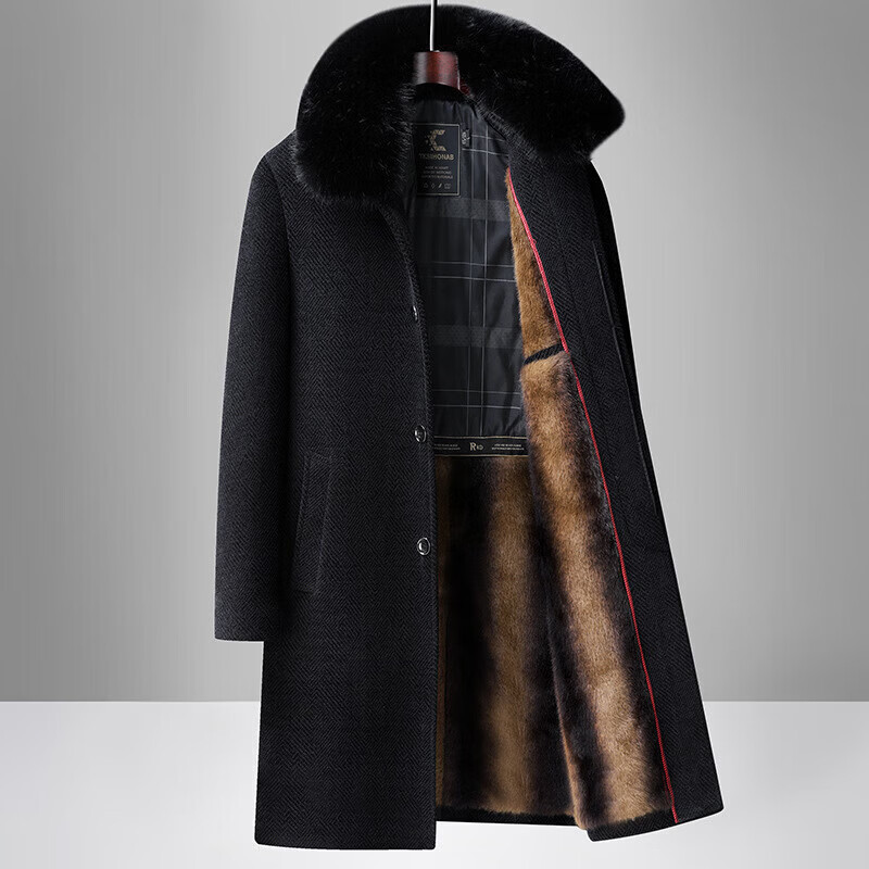 2025年秋冬新款男装中年商务休闲保暖外套男CGf长款老年棉服jd 黑色 XL 建议95-115斤