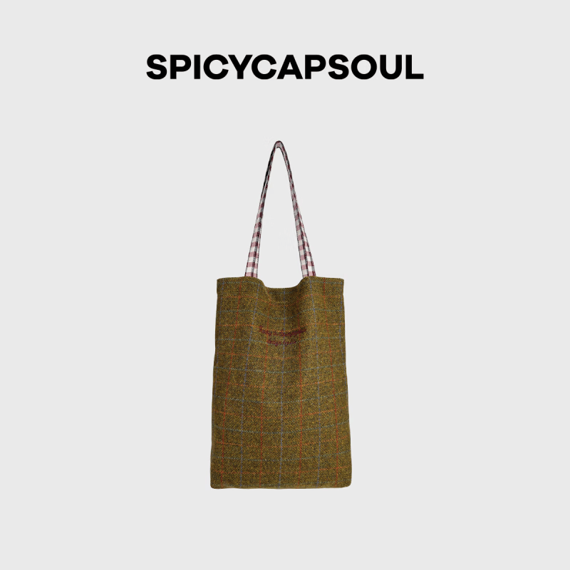 SPICYCAPSOUL【费尔岛】池金物原创双面羊毛呢子格纹单肩布袋托特包 【费尔岛】 京东折扣/优惠券