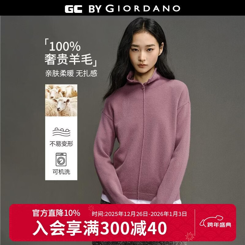 GIORDANO CONCEPTS 2025秋冬新款针织衫女静奢羊毛衫品牌刺绣宽松高领毛衣12355605 29香芋紫 L