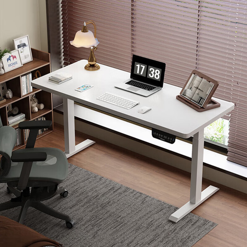 联想电动智能升降桌实木芯电脑桌站立办公家用学习书桌办公工作台桌子 【智能升降H2 承重120kg】双电机实木芯碳纤维黑-白架 160*70cm【25mm实木芯桌面 正装2节】