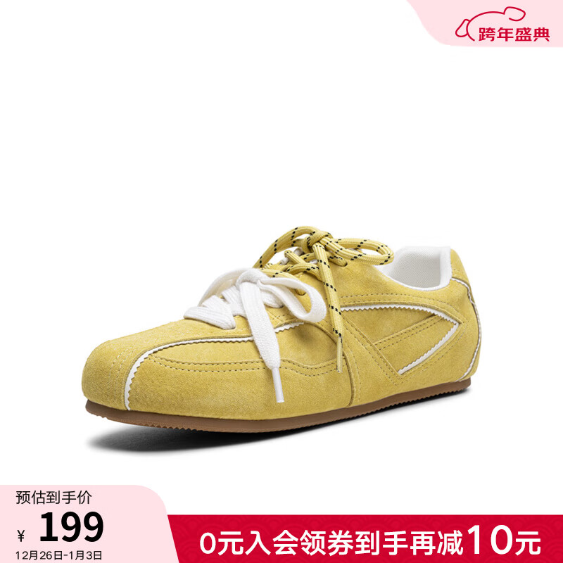 百思图【蜜桃泡芙】2025秋新款德训鞋慢跑鞋女运动休闲鞋D3155CM5 黄色 拼接款 37