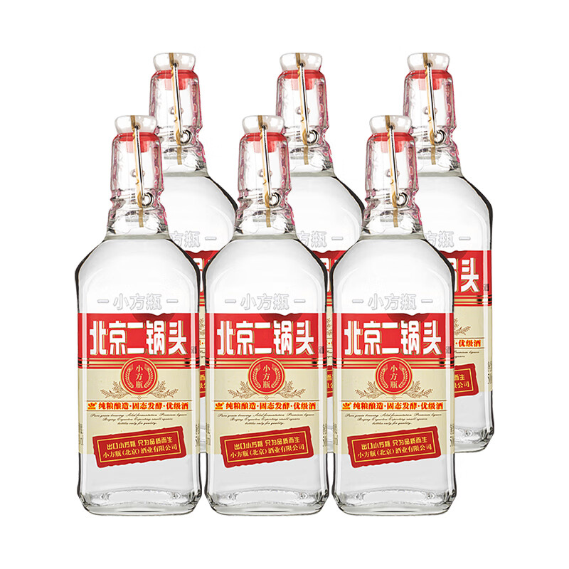 出口小方瓶 出口小方瓶 白酒整箱 自饮纯粮食口粮酒 清香型 白酒 42度 500mL 6瓶 红标 整箱装