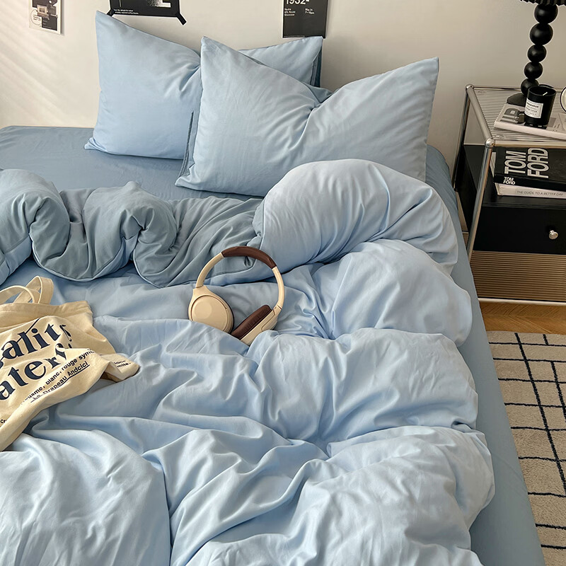 10A抗菌四件套学生宿舍三件套床单被套小清新套件 远天蓝 床单款 床四件套(被套200*230cm)