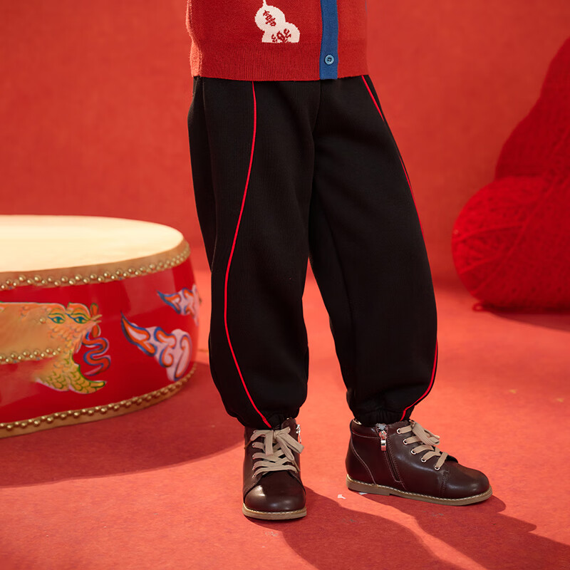 棉花堂（cottontown）【新年】棉花堂童装男童加绒裤子冬季加厚新款儿童拜年服女童长裤 黑色 90 90/50