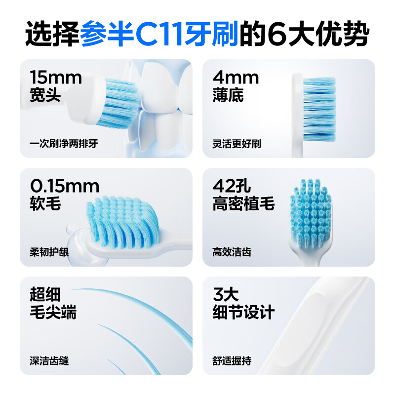 参半宽柔密护牙刷宽头清洁呵护牙龈高效净齿去渍加宽软毛便携细密刷毛 【高密+C11】牙刷 10支