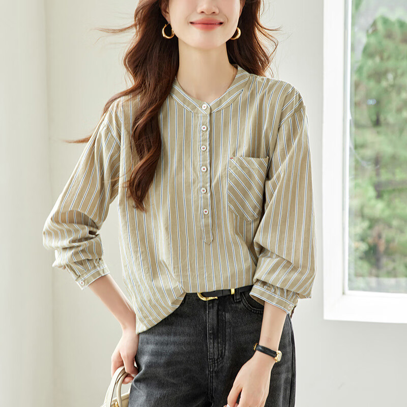 LOOK LOOK韩系慵懒风条纹套头衬衫女 宽松显瘦百搭长袖太绝了 5XL 3XL