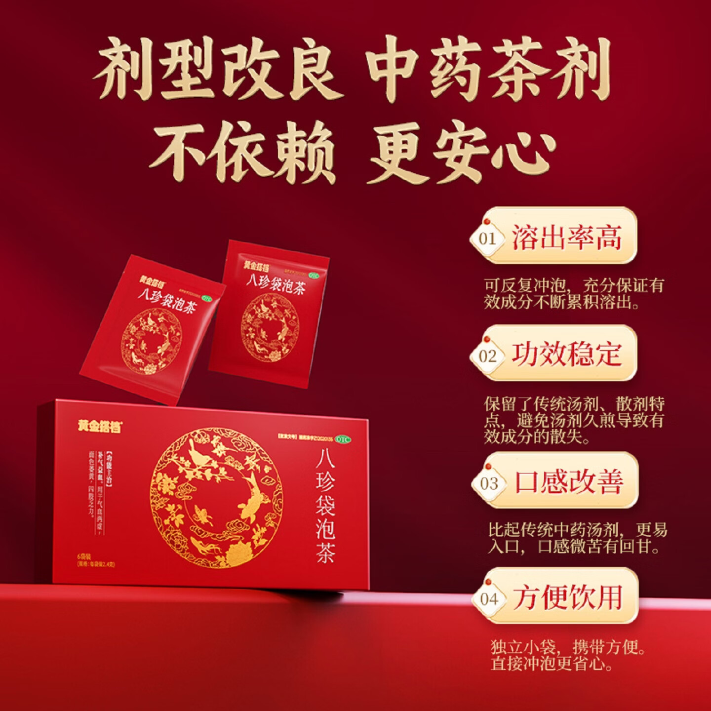 [黄金搭档]八珍袋泡茶 2.4g*6袋 1盒装 补气益血气血两虚面色萎黄四肢乏力 2.4g/袋*6 补气益血试用