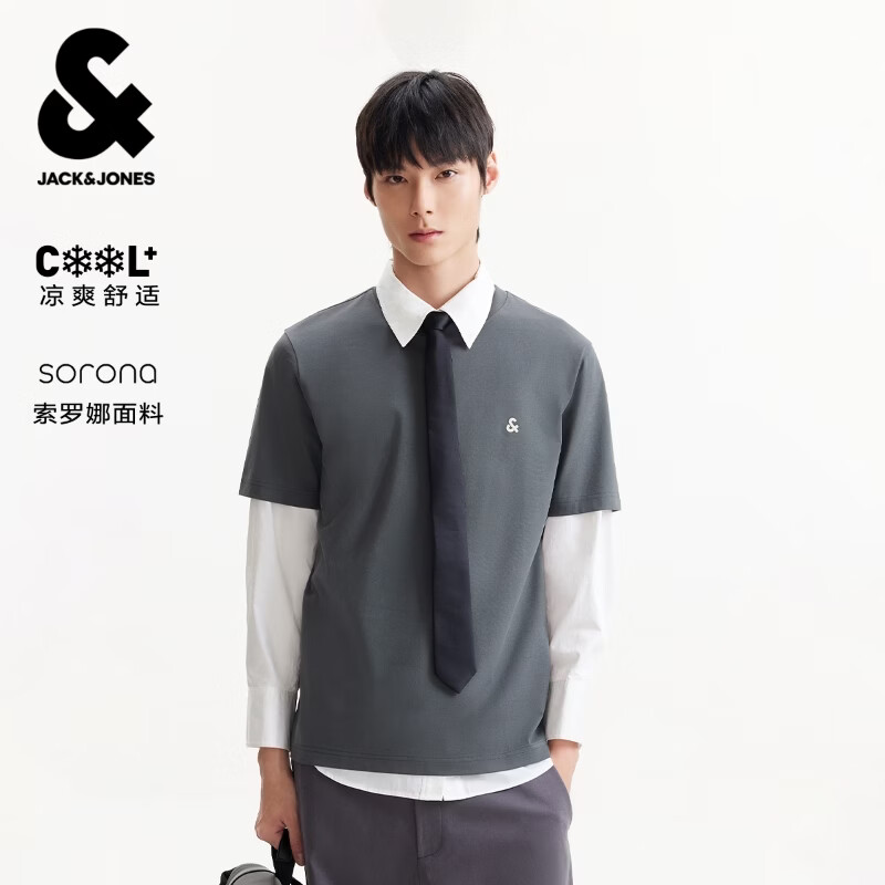 杰克·琼斯（JACK&amp;JONES） 【凉感】男装春季T恤上衣百搭多色LOGO刺绣圆领短袖226101109