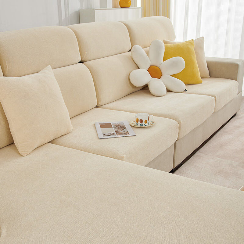 无印良品2025新款沙发套防猫抓不粘毛全包万能套四季通用无需测量沙发罩 素绒-卡其（360°弹力全包|无需测量|亲肤舒适） 加大M双人【宽65-85cm*长90-135cm*高5-20cm】