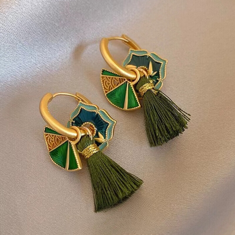 佳焰s925国潮珐琅扇子耳环女彩绘多戴设计新款高级感礼物女生 珐琅彩色滴釉花形耳环