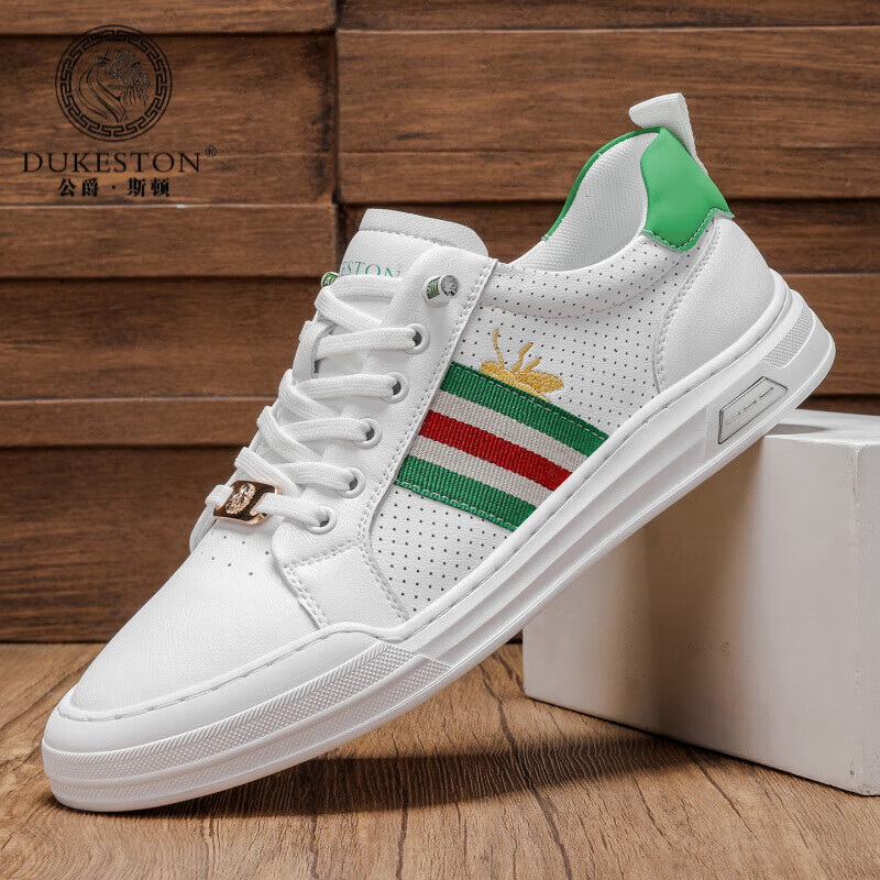 公爵斯顿 DUKESTON轻奢男鞋休闲板鞋鞋面透气孔设计简约时尚轻便百搭网面复古 米色 40 标准皮鞋尺码