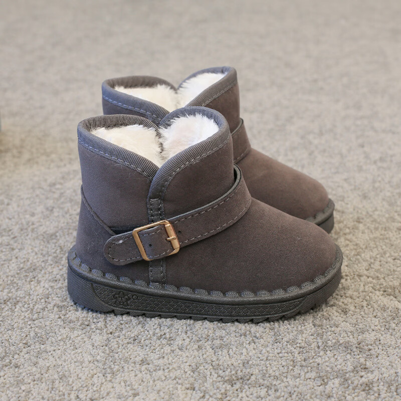 贝婴初（BEIYINGCHU）秋冬季童鞋宝宝小童棉鞋加绒儿童雪地靴马丁靴时尚男女童短靴子潮 搭扣-棕色 33 内长19.5cm