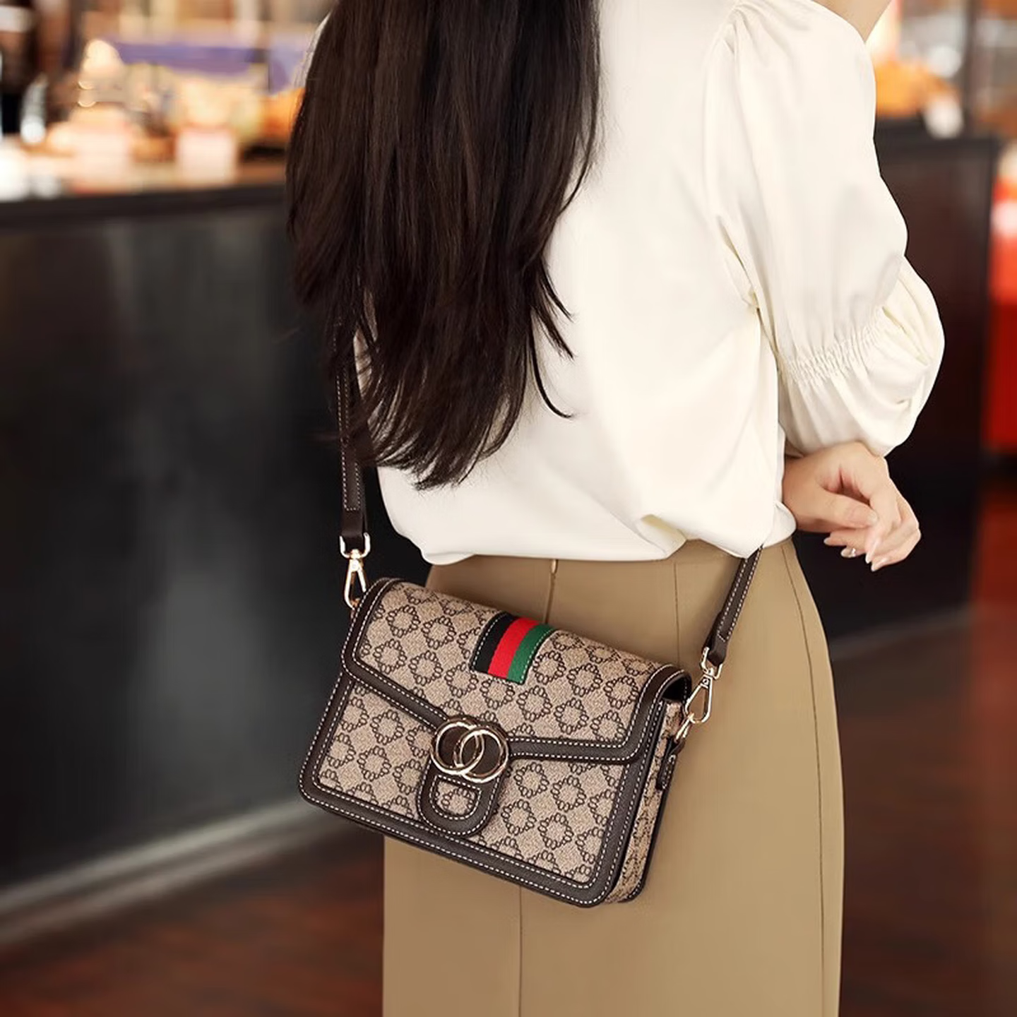 纪诗哲包包女包单肩包女士斜挎包七夕女神节礼物送女友老婆生日纪念日 咖啡色【当/次日达】情人节礼物热卖款 小包精美礼盒包装