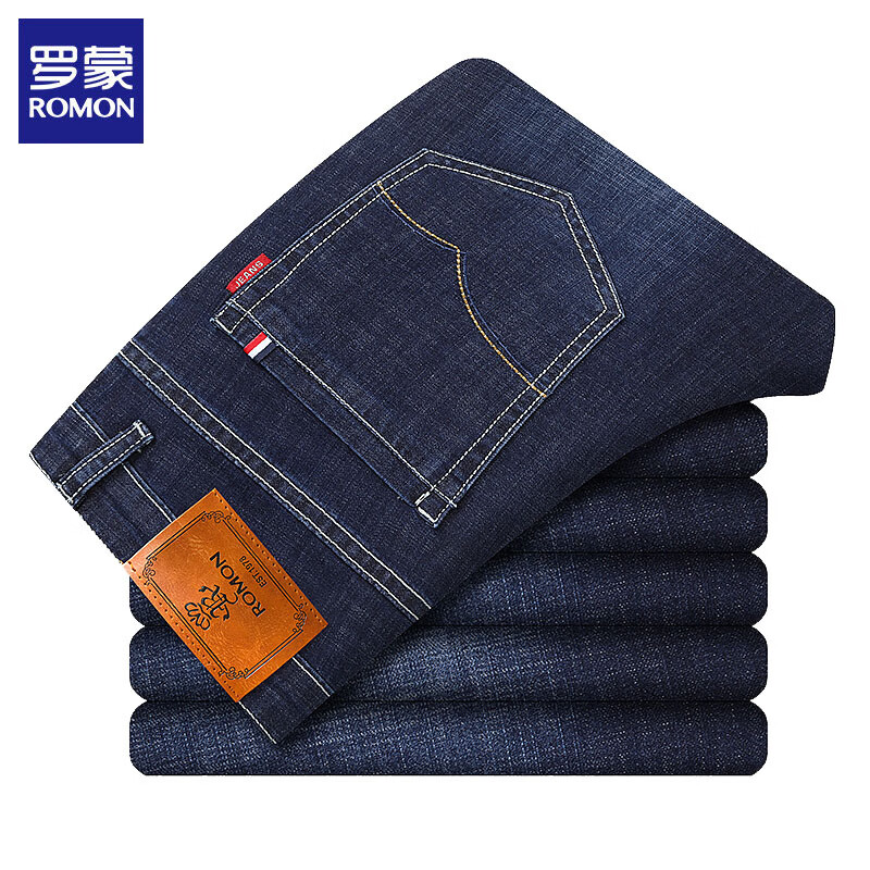 罗蒙（ROMON）牛仔裤男春秋新款商务休闲厚款男士宽松直筒牛仔长裤子 3014深蓝 33