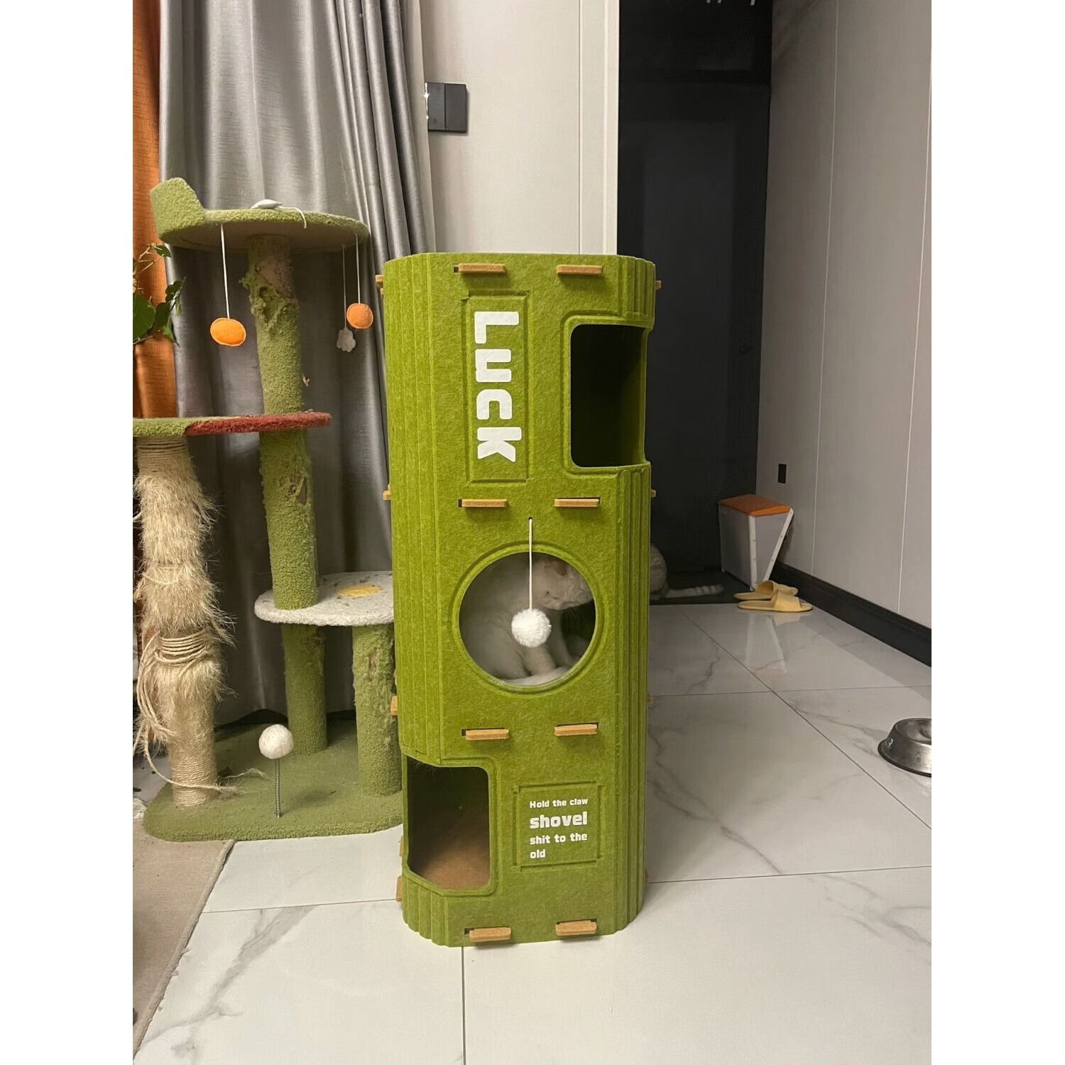 言象【优选】毛毡猫窝多层一体树洞冬天冬季猫咪保暖双层躲避屋多猫家 L 绿色双层树洞猫窝