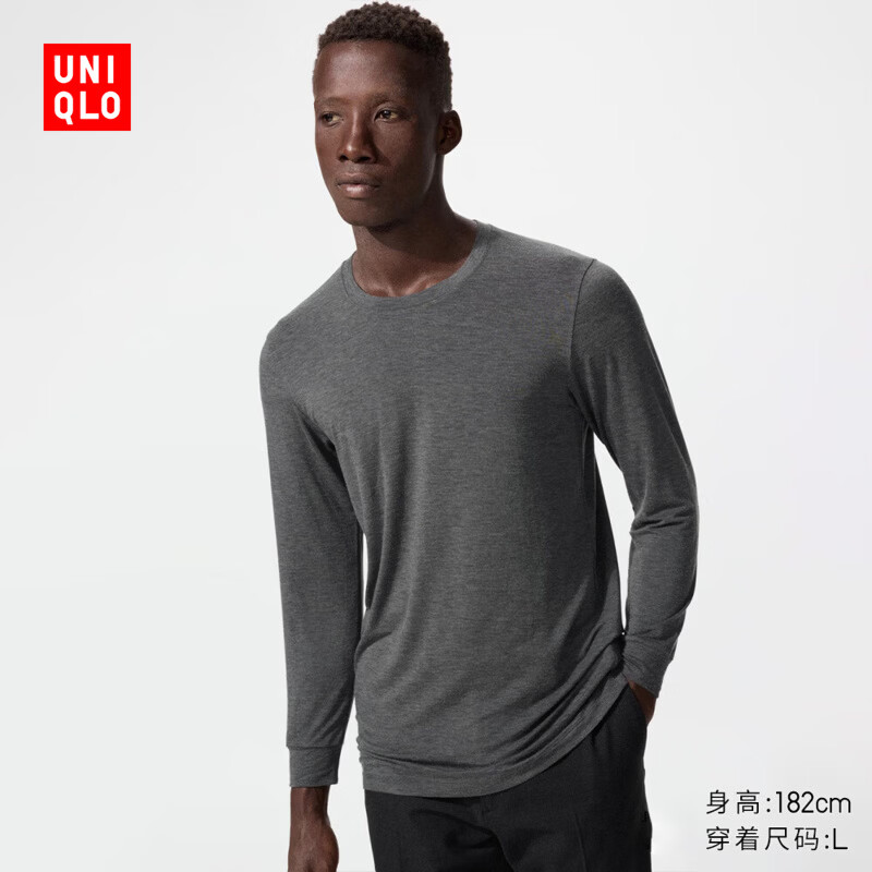 优衣库男装HEATTECH圆领T恤9分袖保暖衣秋衣内衣479428 486842 479428/08深灰色 S