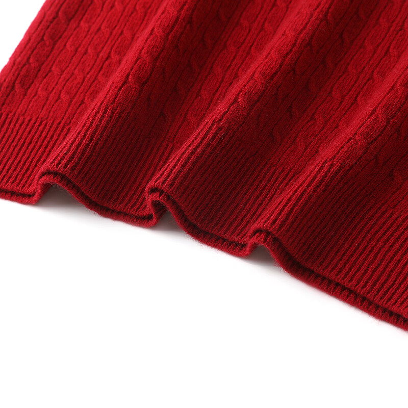 恒源祥【100%绵羊毛】羊毛衫女秋冬季毛衣打底立体绞花肌理针织衫女上衣 红色 M /165/88A