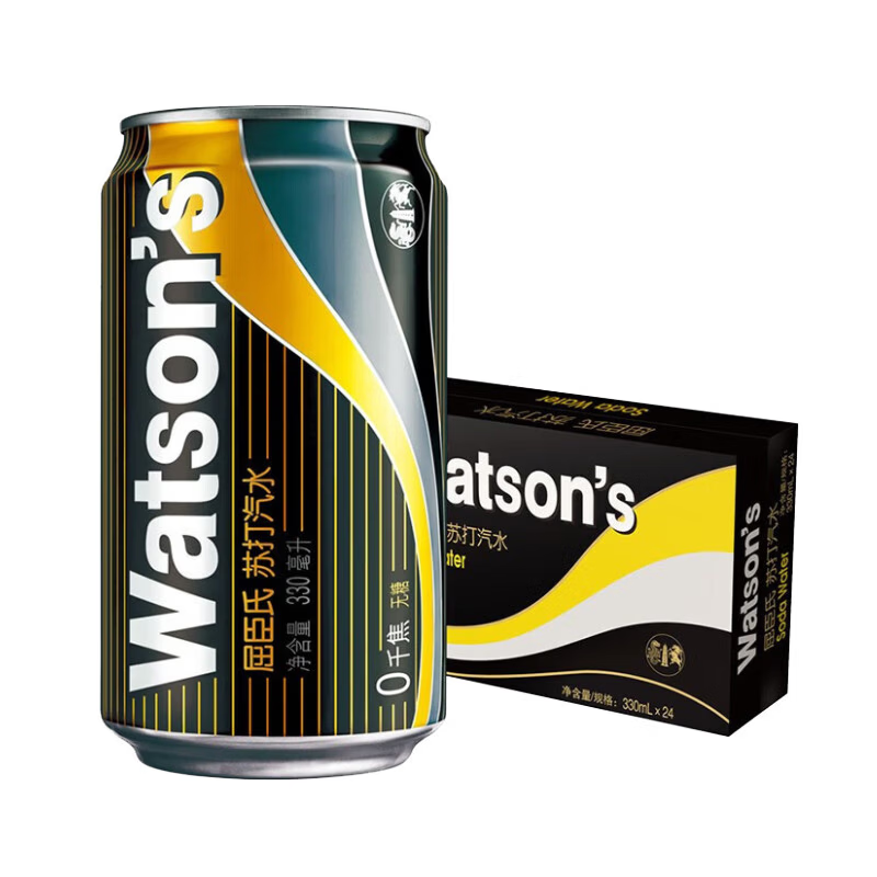 屈臣氏（Watsons）原味无糖苏打水0糖0卡汽水饮料健康特调气泡水330mL*24罐