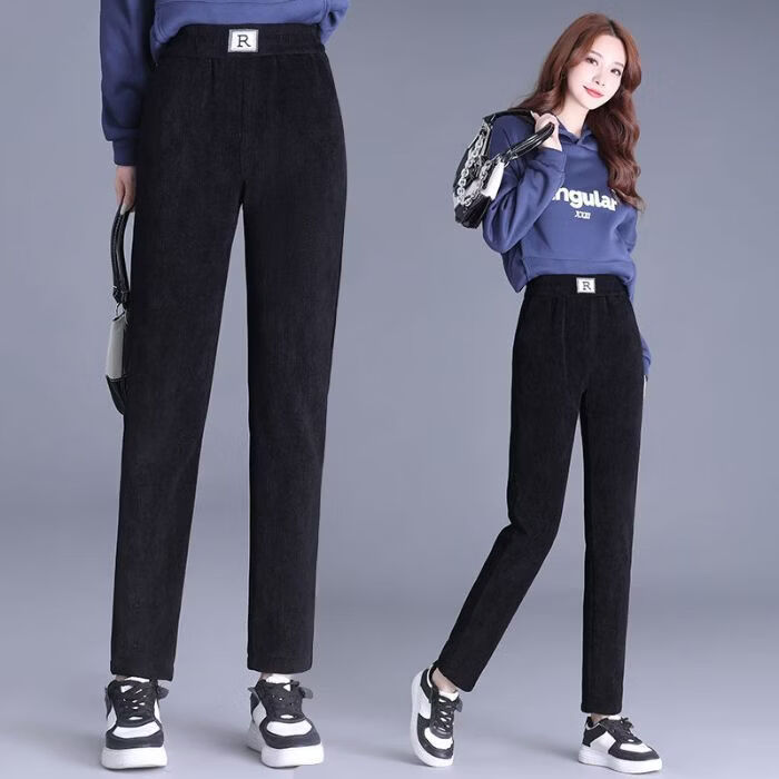 WAMLBN秋冬新加厚妈妈裤高腰弹力休闲裤宽松显瘦直筒裤女长裤加绒 黑色【加绒加厚】 3XL 【115-130斤】