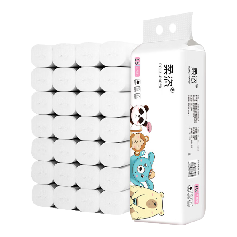 柔姿800g原生木浆卫生纸家庭装卷纸16卷1提实惠装便携式厕纸 原木【800克/16卷】1提装