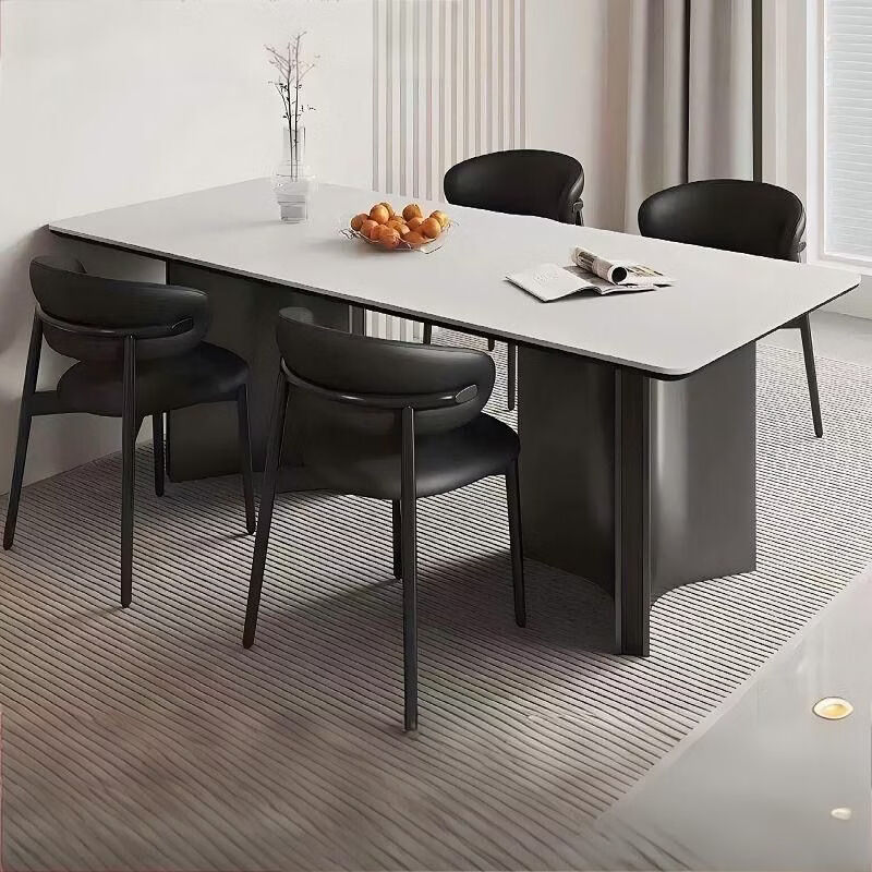 欣慕雅全托不锈钢岩板餐桌餐椅组合家用小户型现代简约长方形轻奢意式桌 单个餐桌【不锈钢黑钛底脚】 1.3m全托底板餐桌【130*70长宽CM】