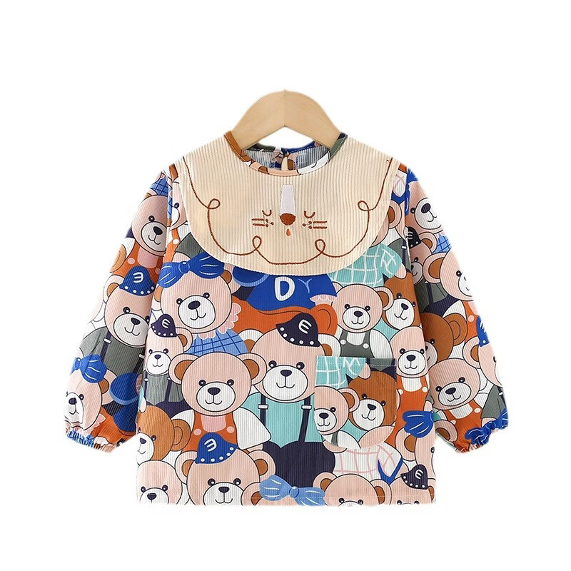 【直发】宝宝罩衣吃饭围兜防水防脏2024新款秋冬季儿童围裙反穿衣 满印立体兔 90码【建议0-2岁】