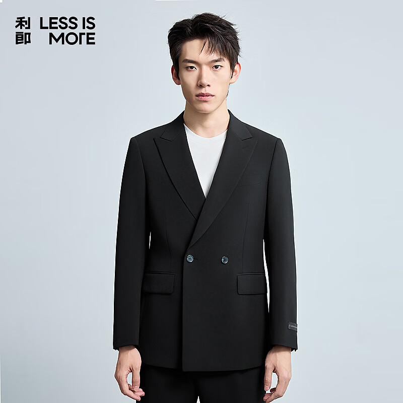 利郎青年商务男装【戗驳领】西服套装弹力抗皱易打理双排扣西装二件套 黑色（1YA） 185A