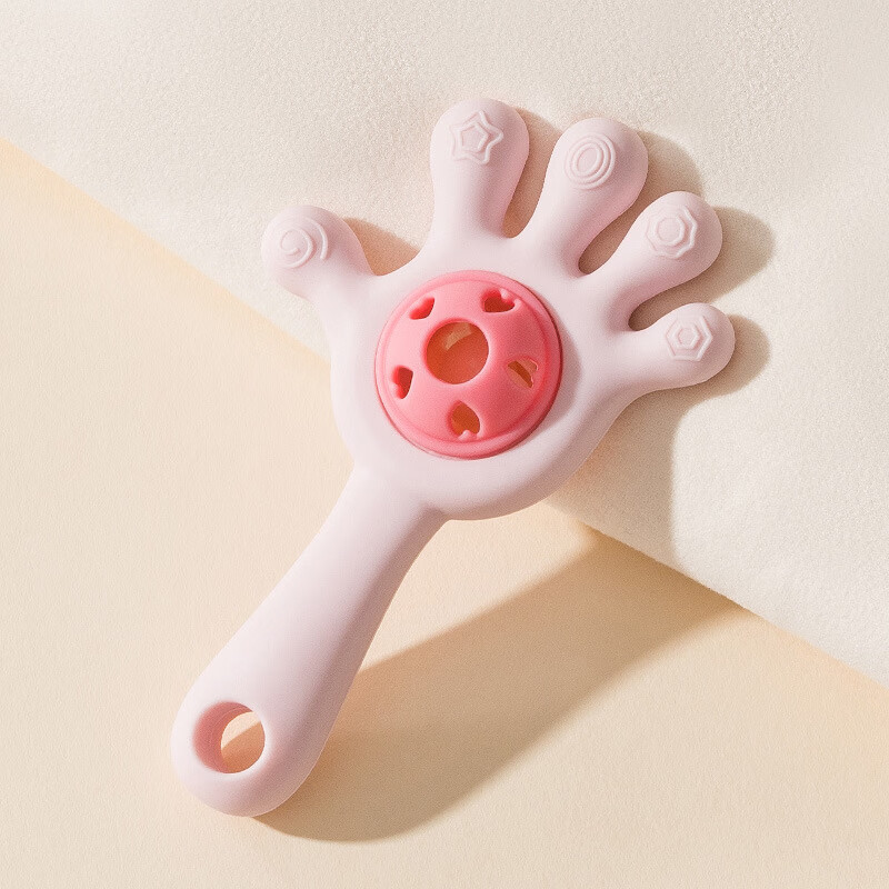 彩虹房子婴儿手掌摇铃玩具0-1岁抓握训练早教 手掌天空蓝