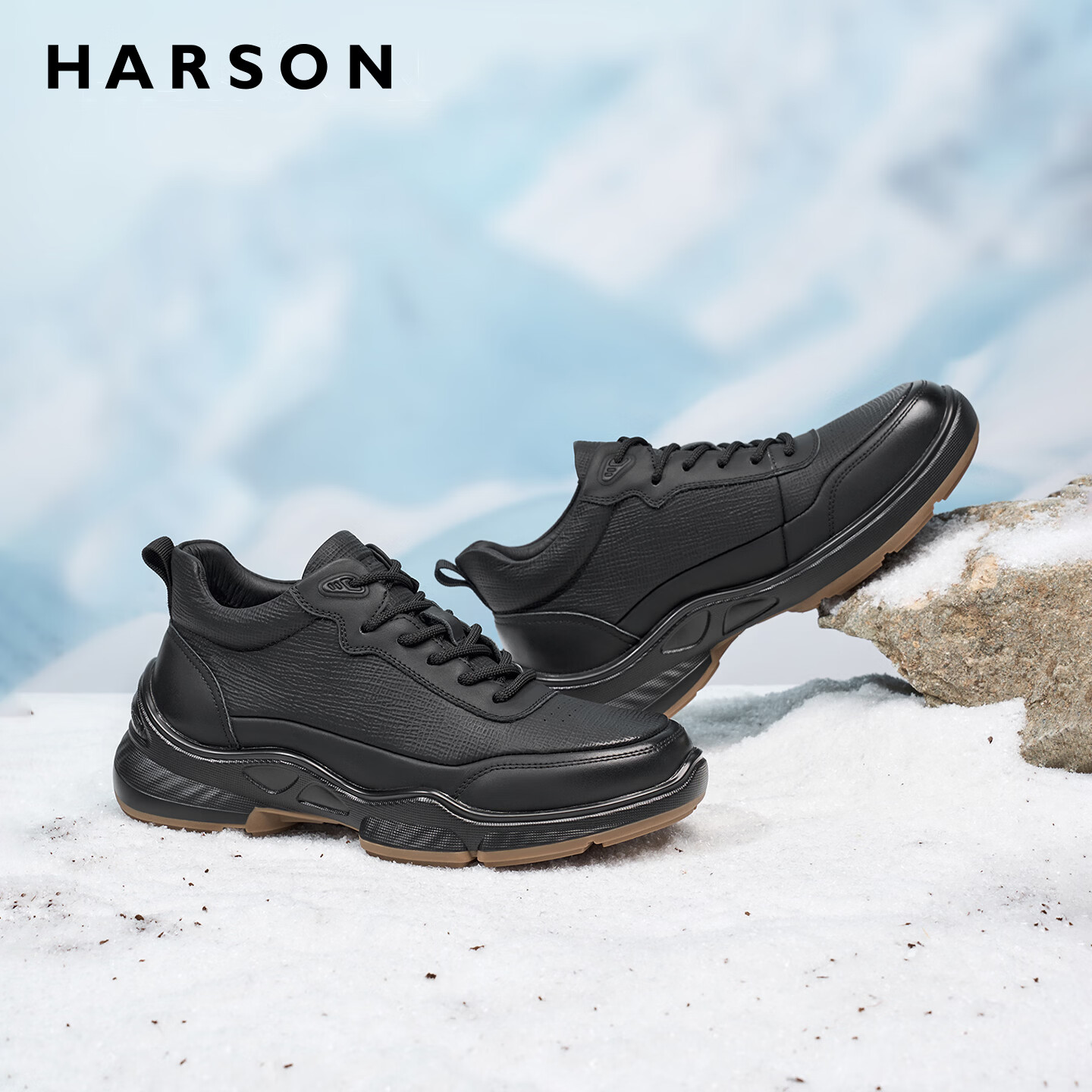 哈森（Harson）牛皮革男鞋秋冬运动皮鞋厚底商务休闲鞋公务通勤健步鞋2025年新款 黑色加绒（6148） 43