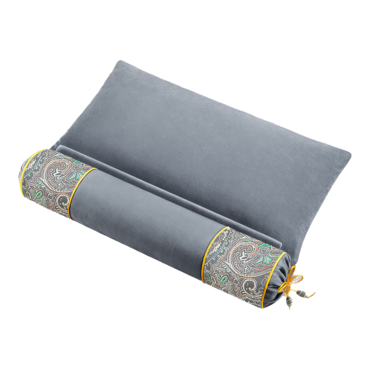 茶礼世家颈椎枕头护颈枕艾草热敷按摩加热圆柱枕荞麦决明子睡眠枕劲椎枕头 基础呵护-艾草荞麦 升级淡雅灰