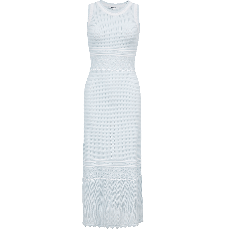 ONLY 2026春季立體針織鏤空花紋圓領(lǐng)收腰修身連衣裙女|126146005