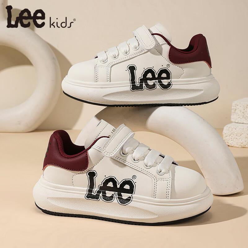 Lee童鞋春季新款儿童跑步鞋女童百搭休闲运动鞋小白板鞋男大童 米红 35 【建议脚长210mm】