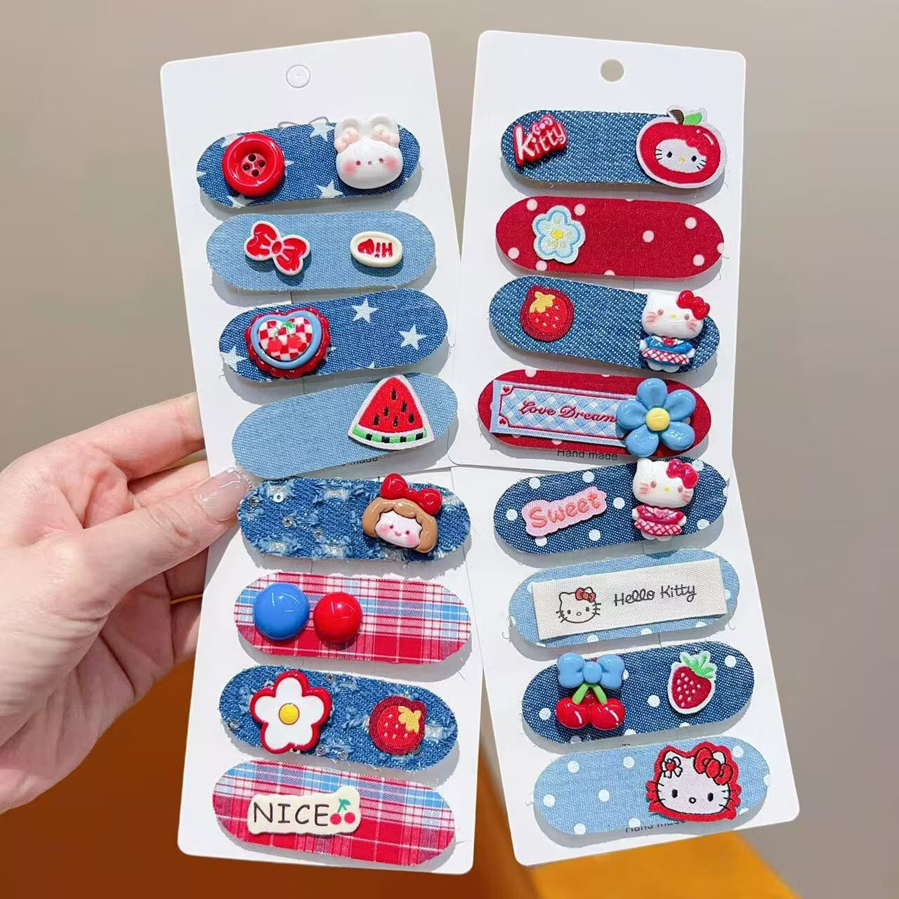 【好物优选】新款韩系儿童秋冬短款魔术贴女童卡通碎发整理发饰红 05#小女孩