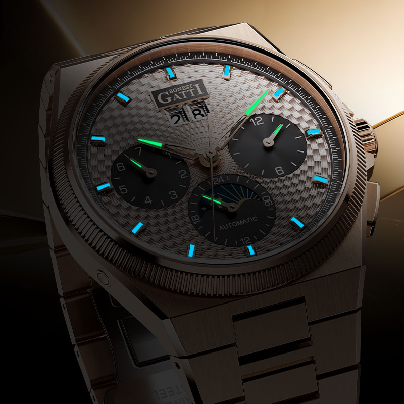 布加迪（BONEST GATTI）手表德国全自动机械表镂空男士腕表钢带款新年情人节礼物送男友 BG8006玫壳白面玫钢带