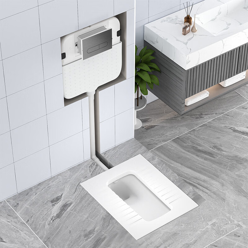 九牧（JOMOO）隐藏式水箱蹲便器套装入墙式节水后进前排蹲便器组合-SP不包安装 【拉丝面板】加长前排蹲便套装