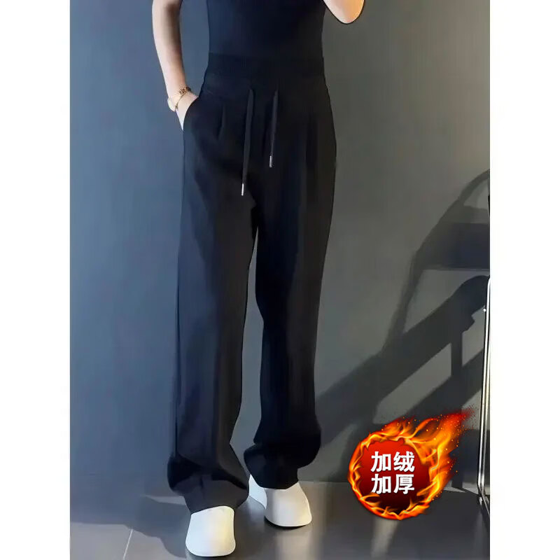 2025秋冬新款轻奢休闲裤运动宽松舒适直筒正品男裤显瘦白色wzh 黑色加绒 XL 【建议140-155斤】