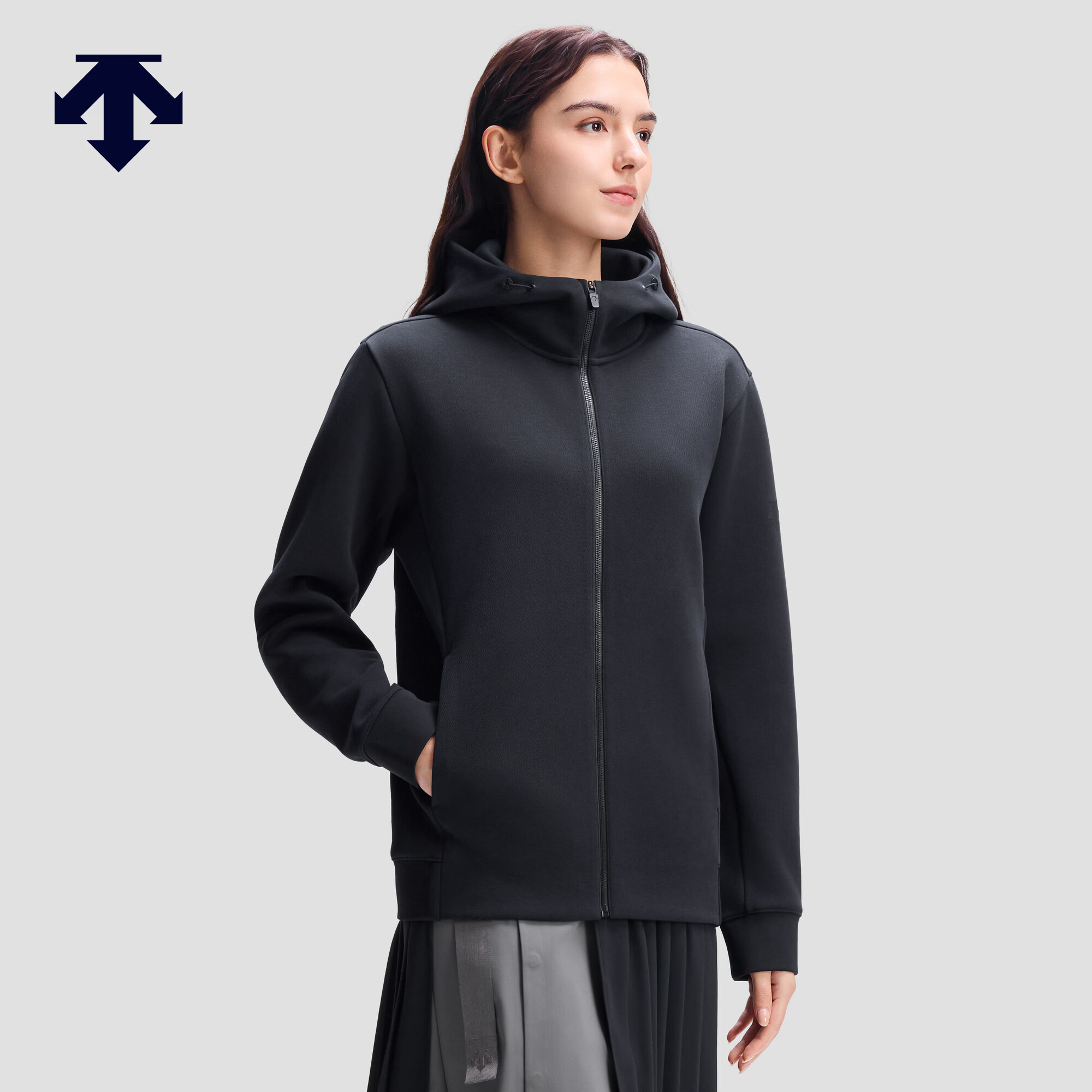 迪桑特（DESCENTE）ESSENTIAL系列男女同款连帽针织运动外套新品 BK-黑色 M (170/92A)