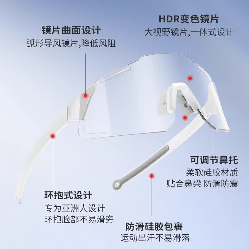 迅霆自行车骑行变色眼镜骑行跑步山地车炫彩防风日夜可用护目镜 哑灰【感光变色-日夜可用】