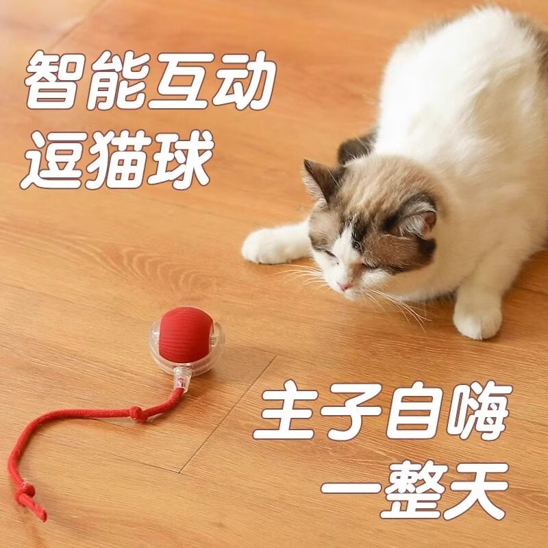 皓依猫玩具猫咪自动逗猫球棒电动自嗨神器自己玩解闷猫猫小猫幼猫宠物 【三挡可调+带逗猫绳】红色智能电动逗猫球
