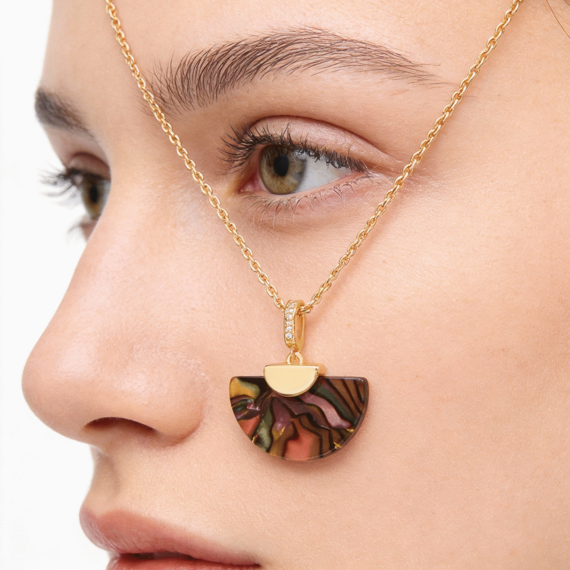 佳焰天然纯金扇形鲍鱼贝项链轻奢锁骨链高级感礼物女生日母亲节 咖色项链