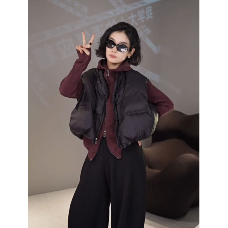 MODX2026秋冬新款韩版宽松原版南瓜款羽绒马甲女时尚加厚背心短款外套 黑色 【正版品质】 M 85-110斤