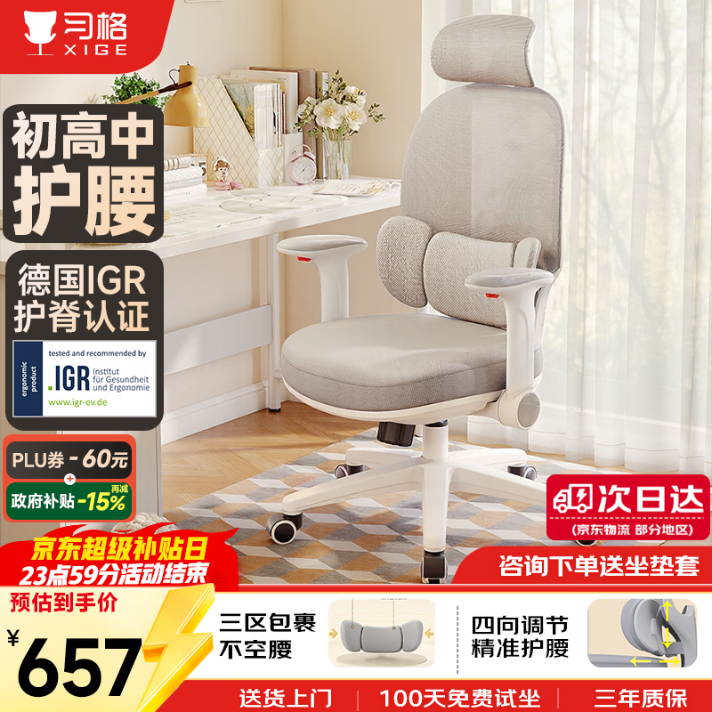习格x19学习椅12-18岁初高中生座椅青少年书桌学生椅子人体工学电脑椅