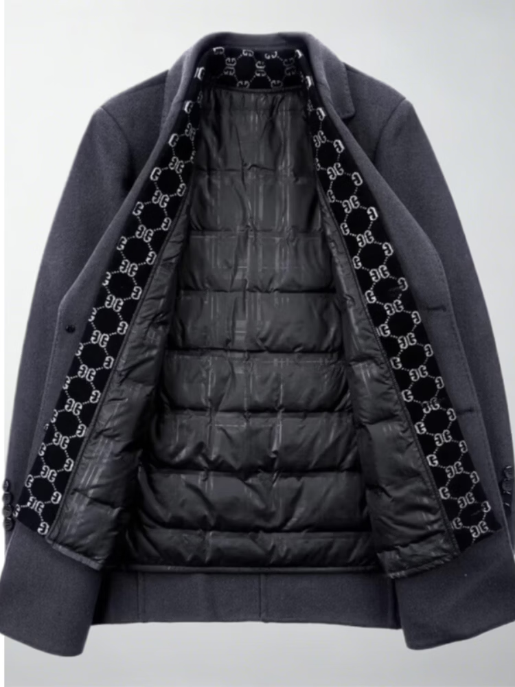 LILANG利郎冬季羽绒内胆双面呢大衣男羊绒中长款羊毛呢子外套毛呢厚 黑色 4XL 195