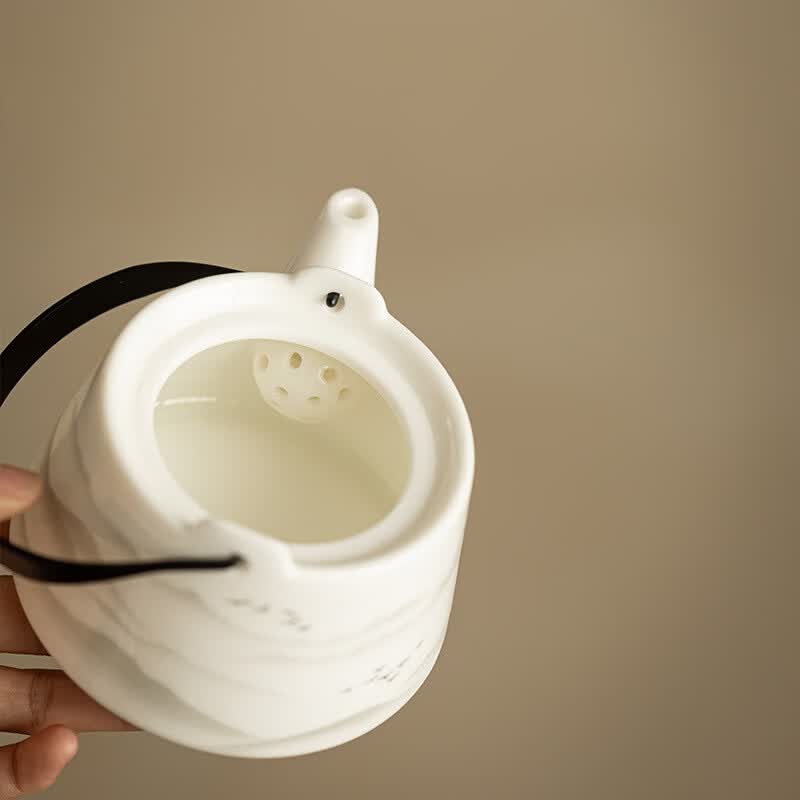 【厂家直销】羊脂玉提梁壶远山白瓷茶壶家用高档功夫茶具陶瓷泡茶 水墨山水—白瓷提梁壶 250ml