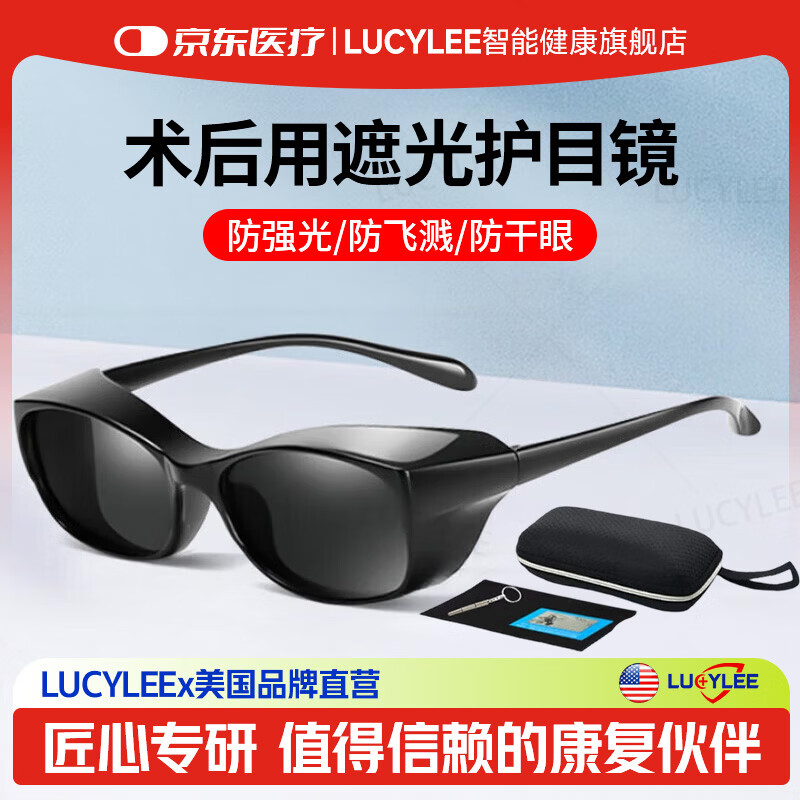 LUCYLEE美国术后专用眼镜防护眼罩干眼症变色护目镜防蓝光近视手术遮光 亮黑灰-全包围【偏光/眼部术后遮光】
