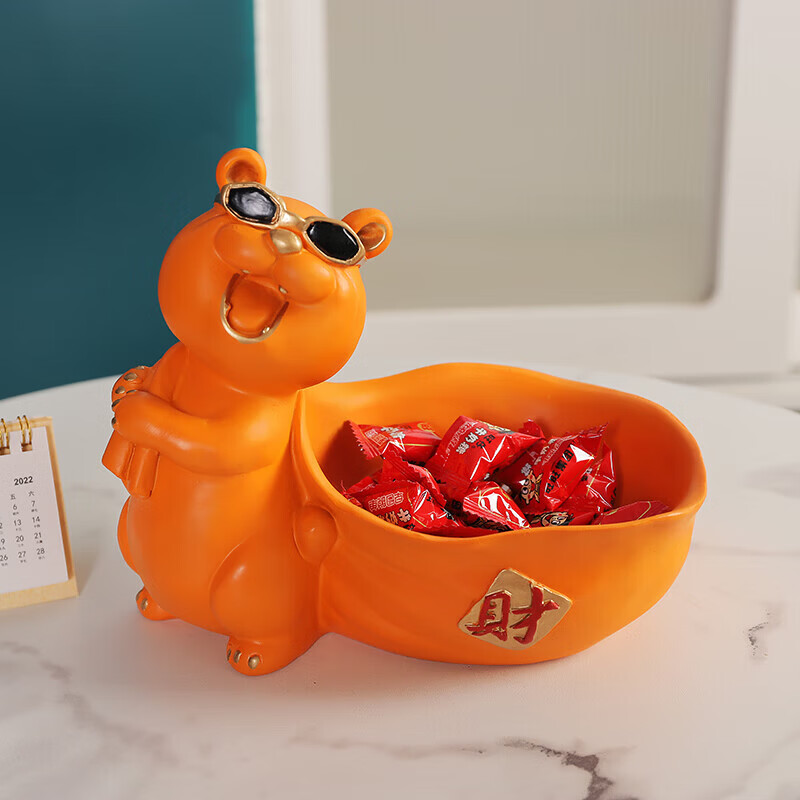 韵化【厂家直发】收纳摆件客厅办公室桌面玄关放钥匙ins创意轻奢北欧 活力橙-托财猫摆件